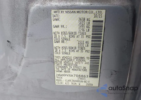 2016 Nissan Frontier Sl from USA, damaged, VIN 1N6AD0FV3GN708863